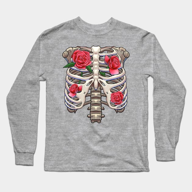 Floral Skeleton Rib Cage Bone Gift Long Sleeve T-Shirt by basselelkadi